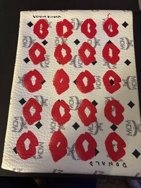 MCM White Pouch with Red Lip Print